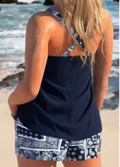 Tribal Print Patchwork Navy Tankini Set