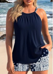Tribal Print Patchwork Navy Tankini Set