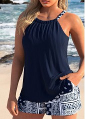Tribal Print Patchwork Navy Tankini Set