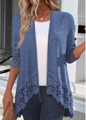 Denim Blue 3/4 Sleeve Patchwork Light Cardigan