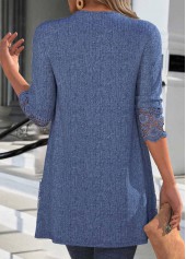 Denim Blue 3/4 Sleeve Patchwork Light Cardigan