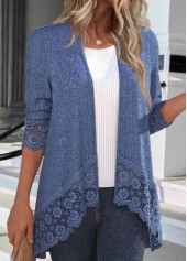 Denim Blue 3/4 Sleeve Patchwork Light Cardigan