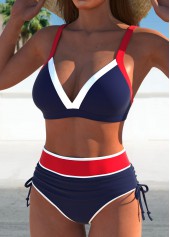 High Waisted Contrast Binding Navy Bikini Set