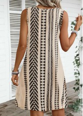 Striped Circular Ring Light Camel A Line Sleeveless Dress