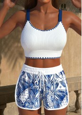 Tribal Print Contrast Binding Blue Bikini Set