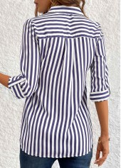 Striped Button Navy 3/4 Sleeve Shirt