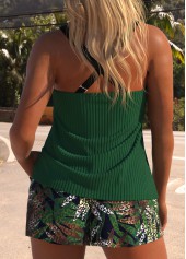 Tropical Plants Print Criss Cross Green Tankini Set