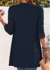 Embroidery Navy Long Sleeve Light Cardigan
