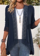 Embroidery Navy Long Sleeve Light Cardigan