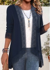 Embroidery Navy Long Sleeve Light Cardigan