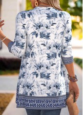 Floral Print Patchwork Navy 3/4 Sleeve Light Cardigan