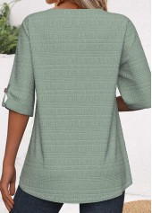 Button Green 3/4 Sleeve Split Neck Blouse