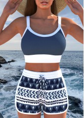 High Waisted Geometric Print Contrast Binding Bikini Set