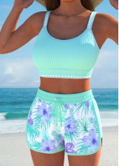 Floral Print Contrast Binding Mint Green Bikini Set