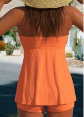 Ruched Jacquard Ruffle Orange Tankini Set