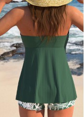 Tropical Plants Print Ruffle Sage Green Tankini Set