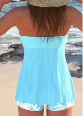 Tropical Plants Print Ruffle Jacquard Tankini Set