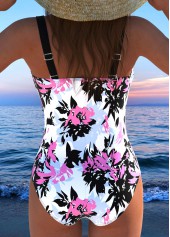 Floral Print Drawstring Pink One Piece Swimwear