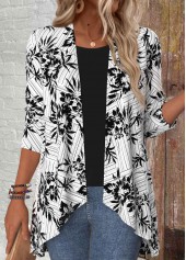 Floral Print Black 3/4 Sleeve Light Cardigan