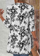 Floral Print Black 3/4 Sleeve Light Cardigan