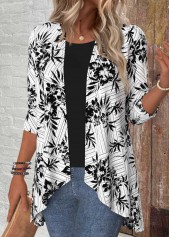 Floral Print Black 3/4 Sleeve Light Cardigan