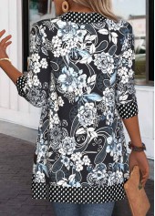 Random Floral Print Patchwork Black Long Sleeve Light Cardigan