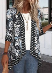 Random Floral Print Patchwork Black Long Sleeve Light Cardigan
