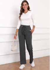 Dark Grey Drawastring High Waisted Bowknot Pants