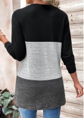 Patchwork Black Long Sleeve Round Neck T Shirt
