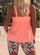 Plants Print Drawstring Dusty Pink Tankini Set