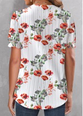 Floral Print Patchwork White Short Sleeve T Shirt