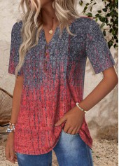 Ombre Tuck Stitch Deep Red Short Sleeve T Shirt