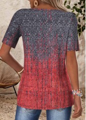 Ombre Tuck Stitch Deep Red Short Sleeve T Shirt