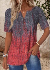 Ombre Tuck Stitch Deep Red Short Sleeve T Shirt