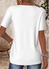 Embroidery White Short Sleeve Split Neck T Shirt