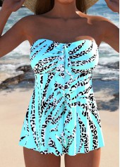 Animal Print Ruffle Cyan Tankini Set