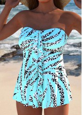 Animal Print Ruffle Cyan Tankini Set