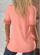 Patchwork Pink Short Sleeve V Neck T Shirt