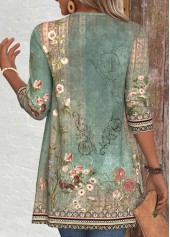 Floral Print Patchwork Sage Green Long Sleeve Light Cardigan