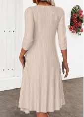 Floral Print Patchwork Dark Camel A Line Dress