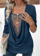 Tribal Print Patchwork Navy Fake Two Piece Twinset