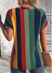 Multi Stripe Print Cross Hem Short Sleeve T Shirt