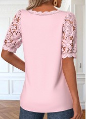 Lace Pink Half Sleeve Square Neck Blouse