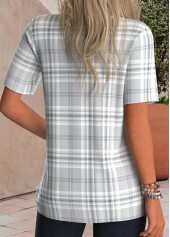 Plaid Tuck Stitch Grey Short Sleeve T Shirt