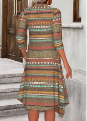 Tribal Print Fake 2in1 Dark Camel A Line Dress
