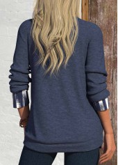 Geometric Print Fake 2in1 Navy Long Sleeve T Shirt