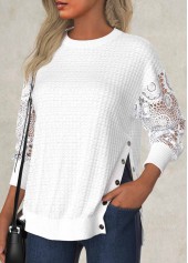 Embroidery White Long Sleeve Round Neck Sweatshirt