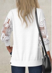 Embroidery White Long Sleeve Round Neck Sweatshirt
