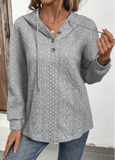 Jacquard Grey Button Long Sleeve Hoodie