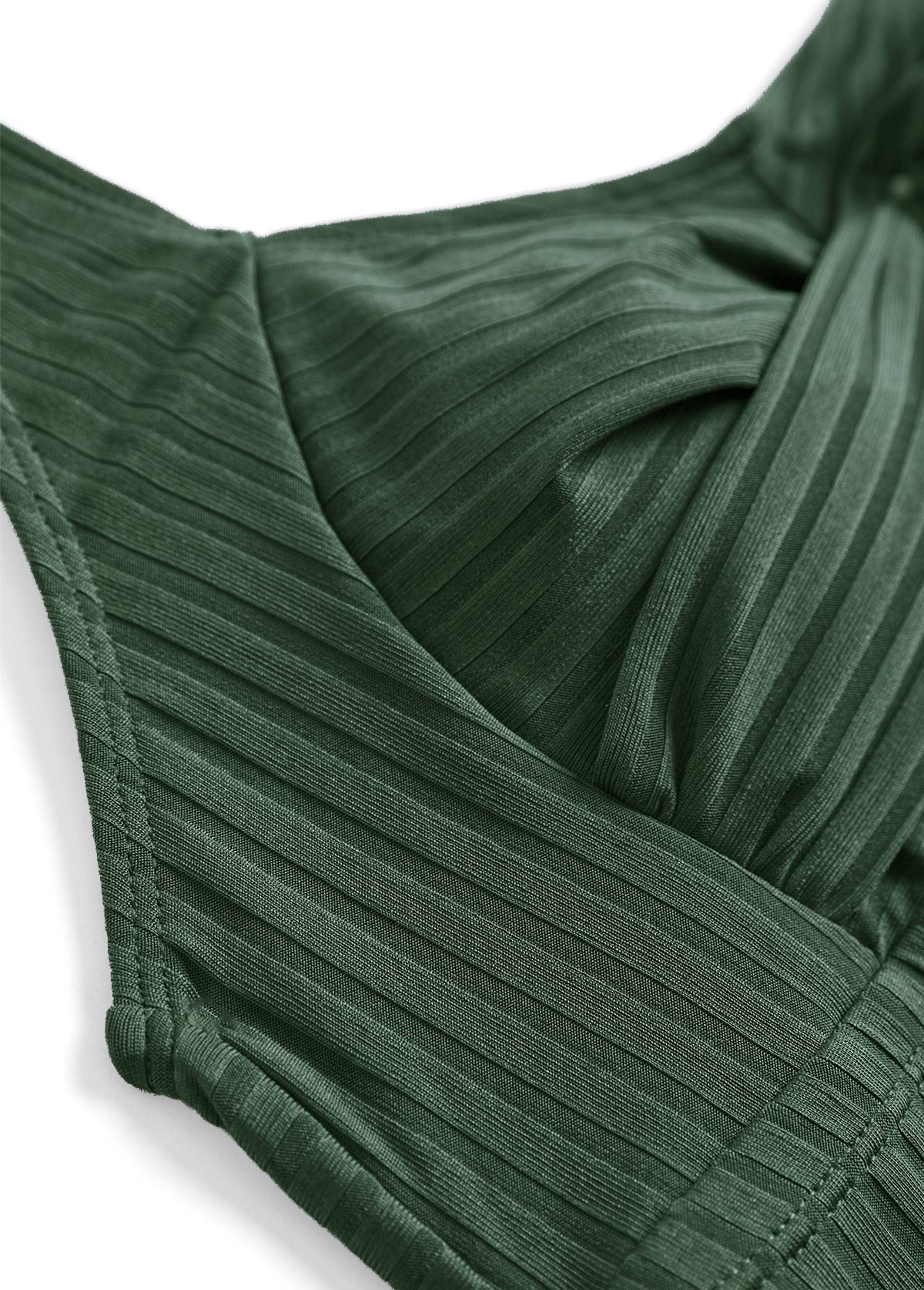 Tropical Plants Print Surplice Olive Green Tankini Set